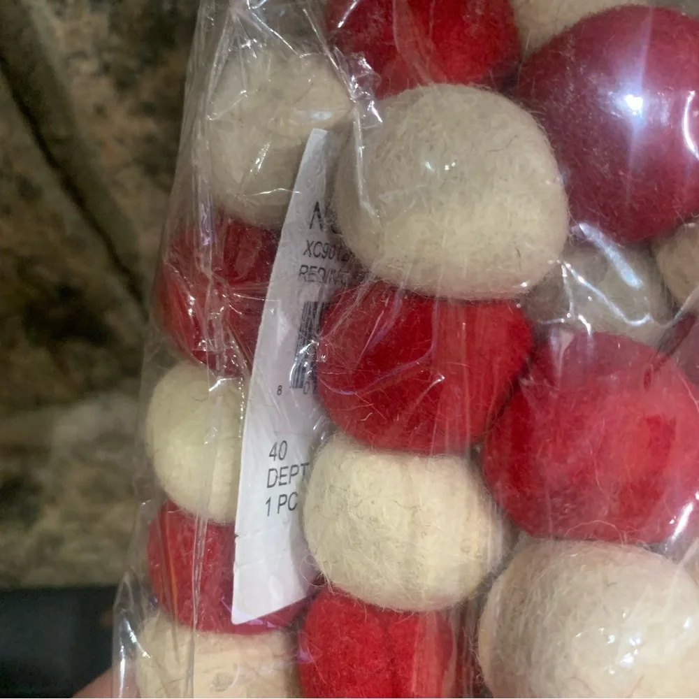 Nordstrom 6 ft Felt Pompom Garland Red and White Brand New with Tags